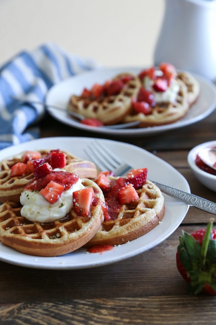 Fluffy Almond Flour Paleo Waffles & Quick Strawberry Chia Compote
